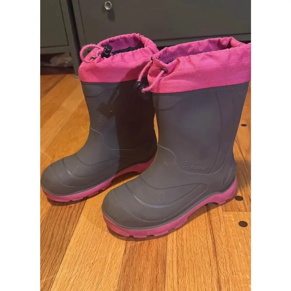 Kamik Snobuster Winter Boots Big Kids Sz 1 Charcoal Magenta Waterproof